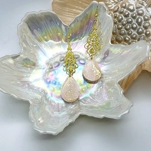 Pink gold leaf teardrop earrings